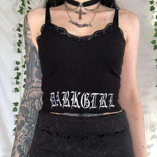 Lettering Lace Trim Camisole Top