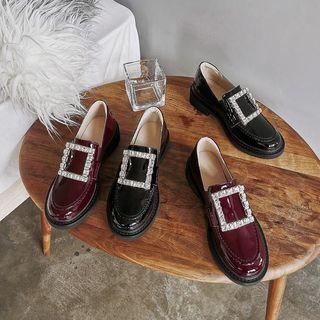 Patent Rhinestone Buckled Loafers