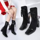 Square Toe Lace Up Short Boots