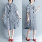 Plaid Elbow-sleeve Shirt Dress As Shown In Figure - One Size