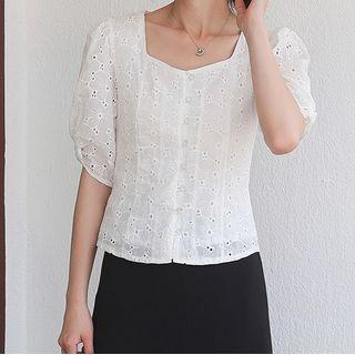 Cropped Square-neck Cut-out Short-sleeve Top