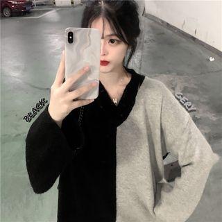 Color Block V-neck Sweater As Shown In Figure - One Size