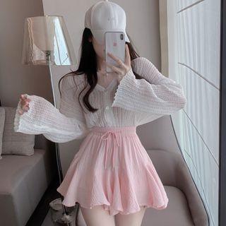 Button-up Knit Top / A-line Skirt