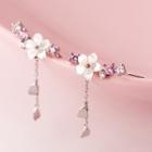 Flower Rhinestone Drop Earring 925 Silver - Silver & Pearl White & Pink - One Size