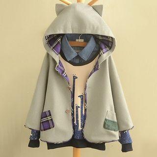 Ear-accent Hood Brooch Cape Jacket