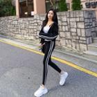 Set: Drawstring-hem Hoodie + Pipe-trim Leggings