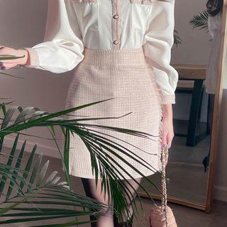 Fringe-trim Tweed Miniskirt