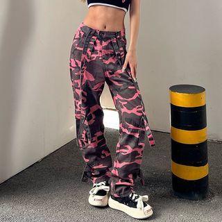 Camo Print High Waist Strappy Pants