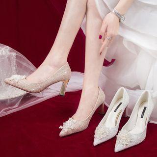 Faux Pearl Block-heel Wedding Pumps
