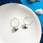 Fish Resin Alloy Hoop Earring 1 Pair - White & Dark Blue Fish - Gold - One Size