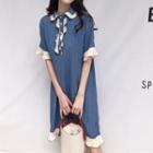 Elbow-sleeve Polo Dress Blue - One Size