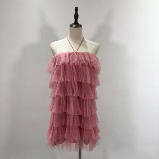 Halter-neck Tiered Mesh Dress
