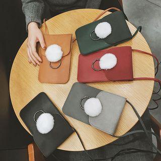 Pom Pom Faux Leather Crossbody Bag
