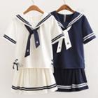 Set: Sailor Collar Top + A-line Skirt