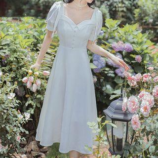 Short-sleeve Bow Strap Midi Dress