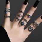 Set Of 13: Rhinestone Alloy Ring (various Designs) Riz024 - Silver - One Size