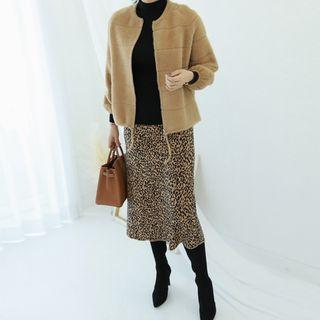 Round-neck Faux-fur Zip-up Cardigan