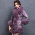 Furry Trim Faux Leather Long Coat