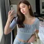 Shirred-front Short-sleeve Cropped T-shirt