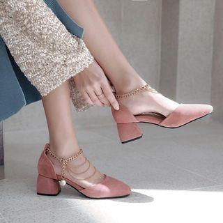 Chain Ankle Strap Chunky-heel Pumps