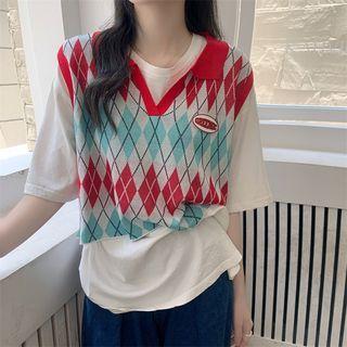 Short-sleeve T-shirt / Pattern Vest