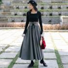 Set: Knit Top + Lace-up Midi A-line Skirt