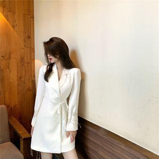 Plain Long-sleeve Blazer Dress With Chain