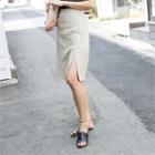 Band-waist Linen Blend Midi Skirt