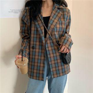 Double-breasted Checker Blazer As Shown In Figure - One Size