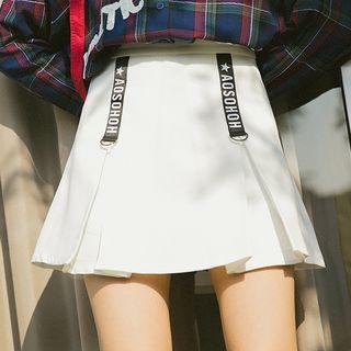 Lettering Strap Pleated Skirt