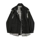 Mock Two Piece Panel Zipped Button Jacket