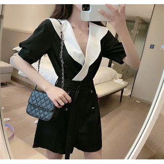 Balloon-sleeve Double-breasted Playsuit