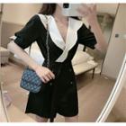 Balloon-sleeve Double-breasted Playsuit
