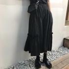 High Waist Midi A-line Skirt Black - One Size