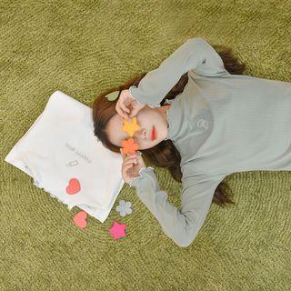 Embroidered Mock-turtleneck Ribbed Long-sleeve T-shirt