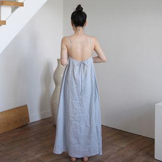 Spaghetti Strap Open Back Maxi A-line Dress Light Blue - One Size