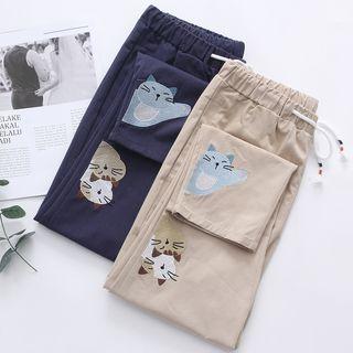 Cat Embroidered Straight-fit Pants
