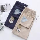 Cat Embroidered Straight-fit Pants