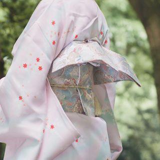 Traditional Japanese Floral Print Sash Silver - 120cm