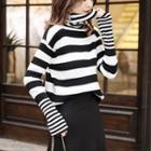 Striped Turtleneck Sweater Stripe - Black & White - One Size