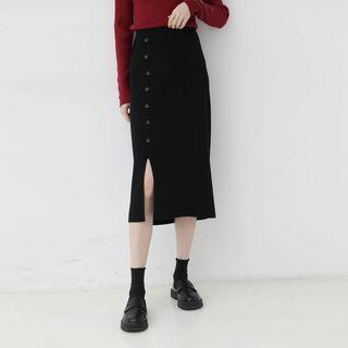 Button-up Midi Straight-fit Skirt
