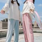 Two-tone Embroidered Hoodie / Collared Pullover / Cropped Harem Pants
