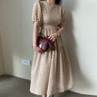 Puff-sleeve Eyelet Maxi A-line Dress