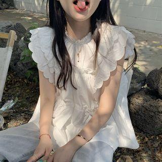 Cap-sleeve Flowy Blouse White - One Size