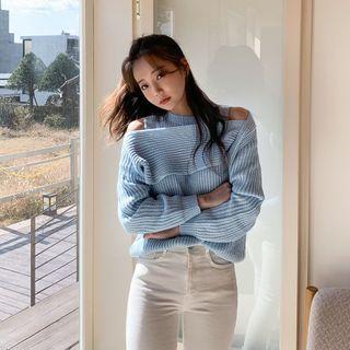 Cutaway-trim Rib Knit Sweater