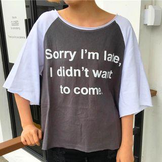 Lettering Raglan Elbow-sleeve T-shirt