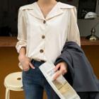 Plus Size Wide-collar Slit-side Blouse