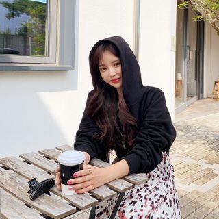 Shirred Cropped Zip-up Hoodie
