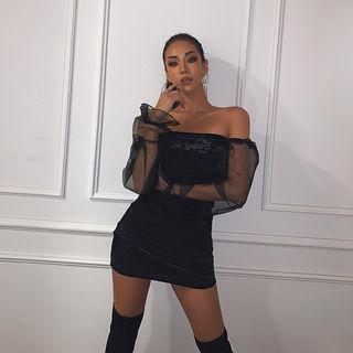 Sheer-sleeve Velvet Minidress