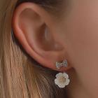 Rhinestone Bow & Flower Swing Earring 01#0169 - White - One Size